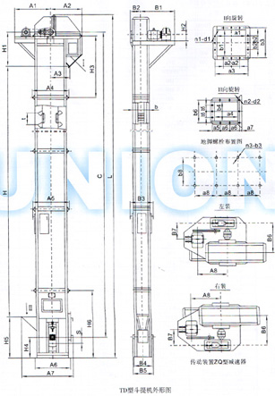 TD型斗式提升機(jī)外形尺寸圖